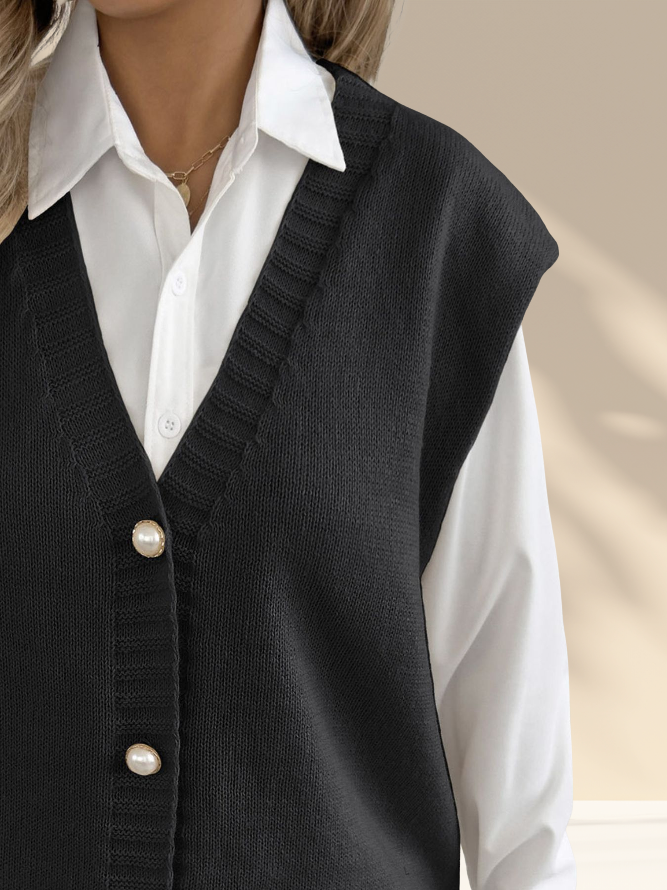 Pearl Button Knit Sweater Vest