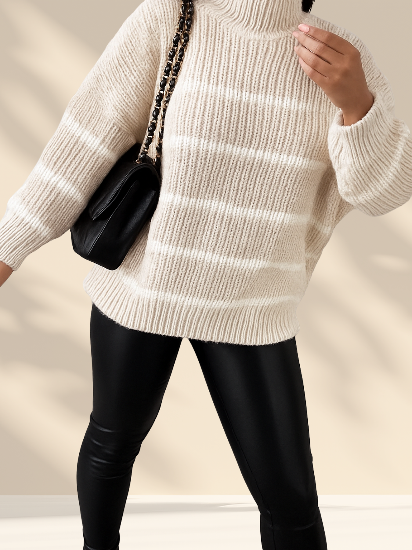 Striped Knit Turtleneck Sweater