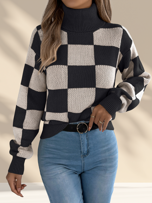 Checkered Turtleneck Sweater
