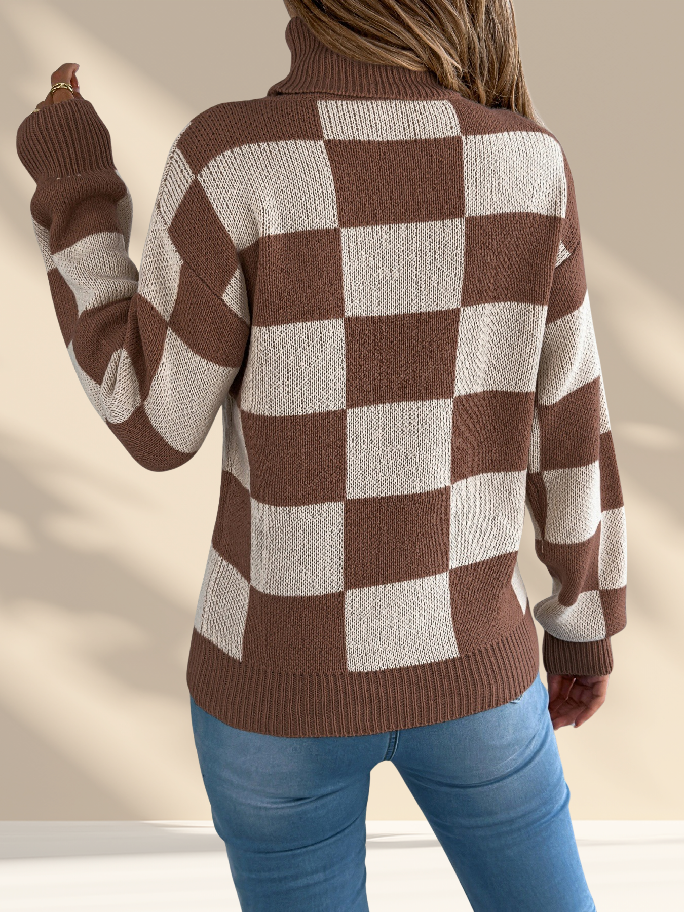 Checkered Turtleneck Sweater