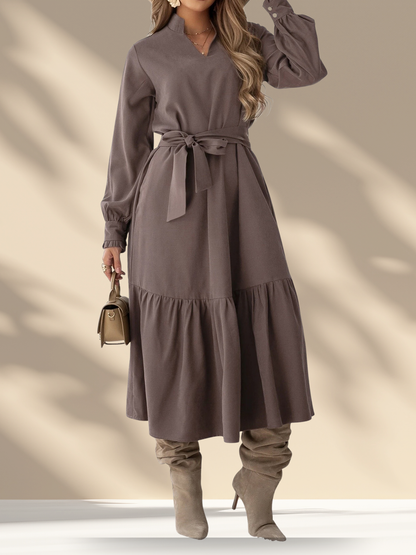 Belted Ruffle Midi Dress