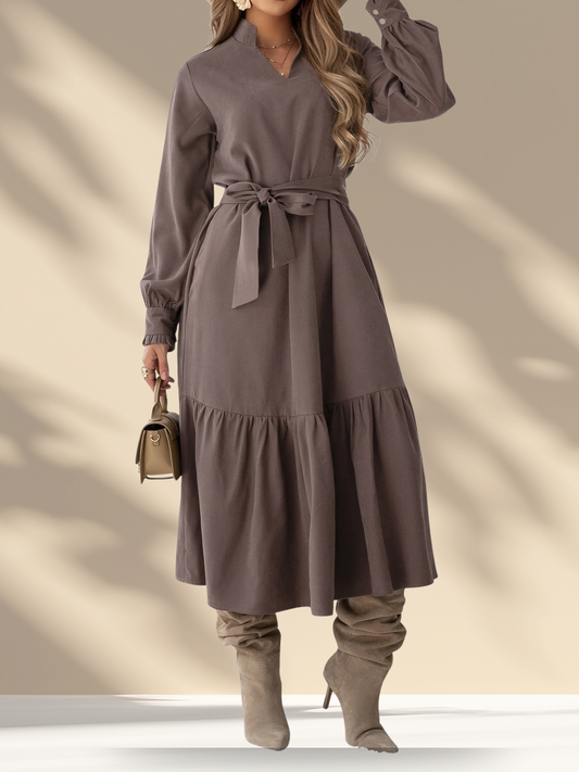 Belted Ruffle Midi Dress