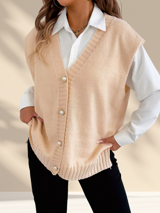 Pearl Button Knit Sweater Vest