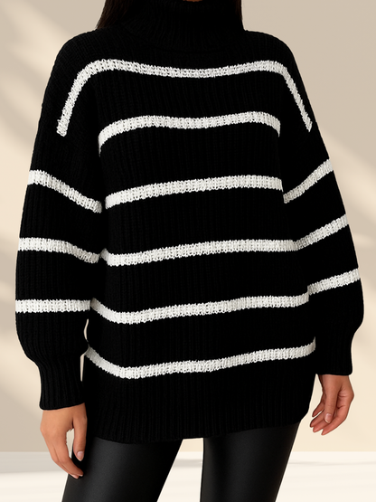 Striped Knit Turtleneck Sweater