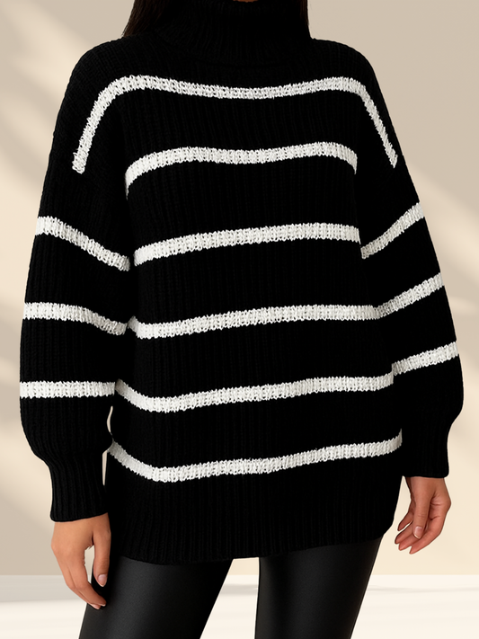 Striped Knit Turtleneck Sweater