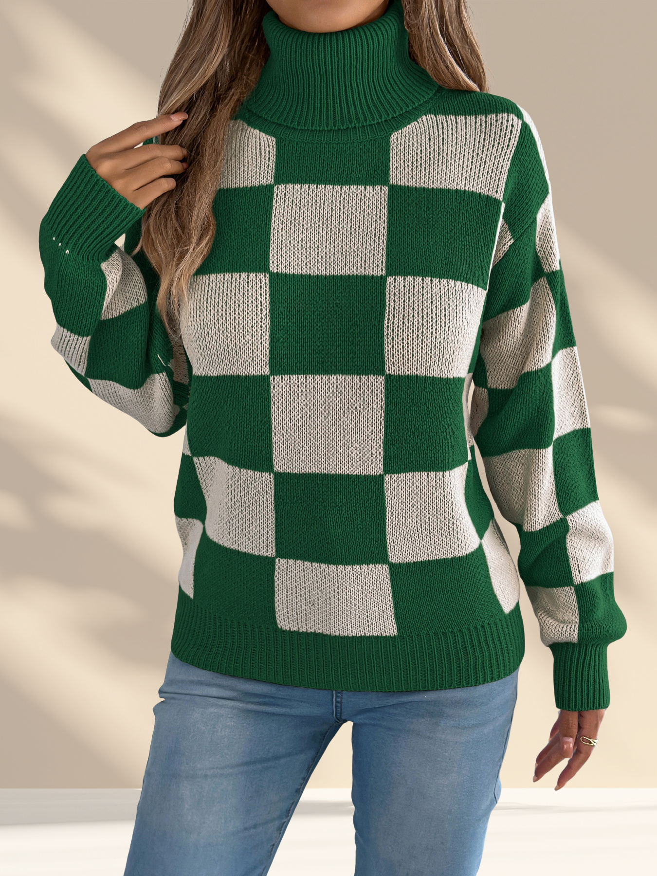 Checkered Turtleneck Sweater