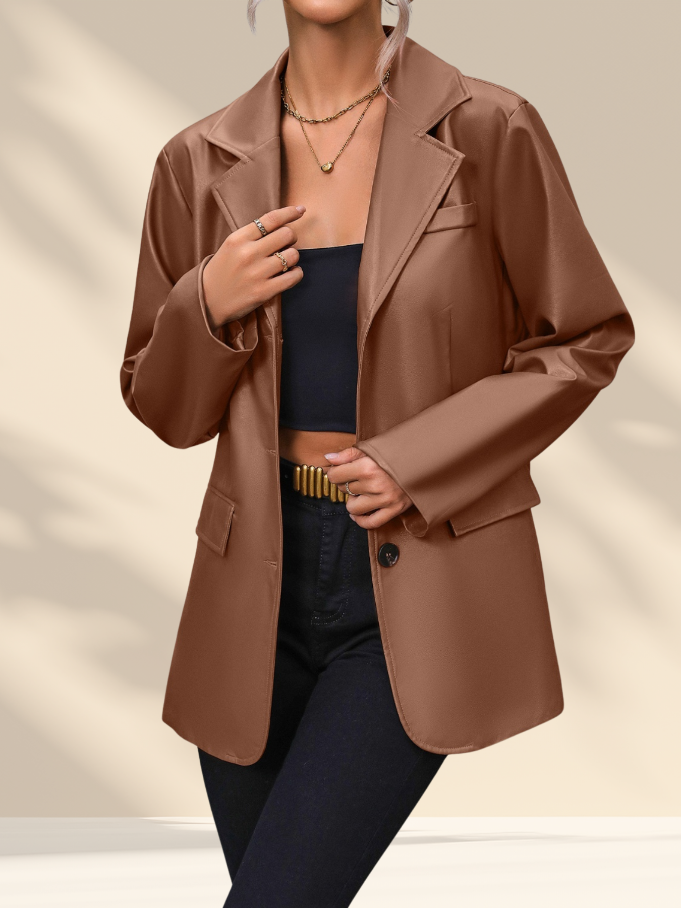 Ivy Luxe Faux-Leather Blazer