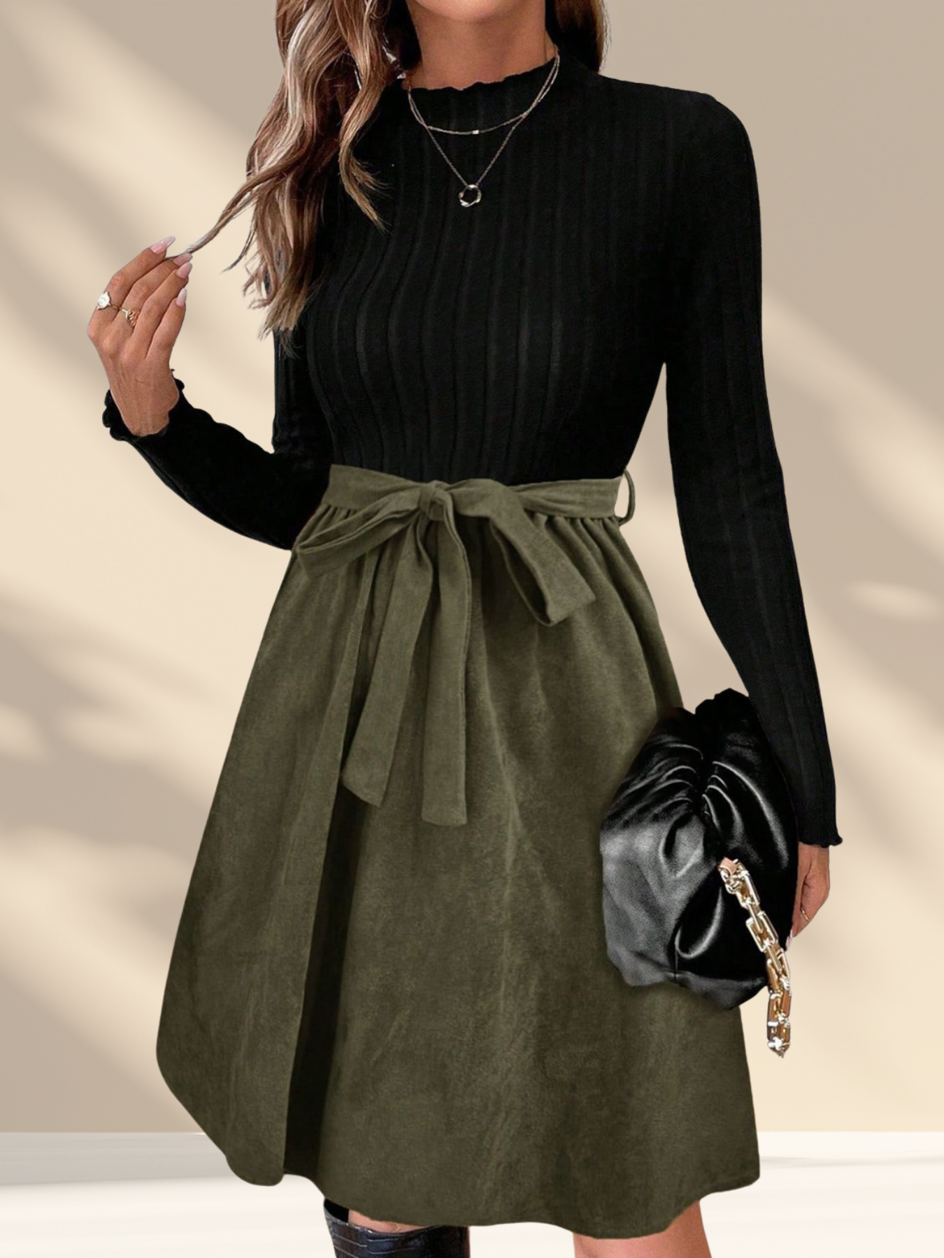 Ribbed Tie-Waist A-Line Dress