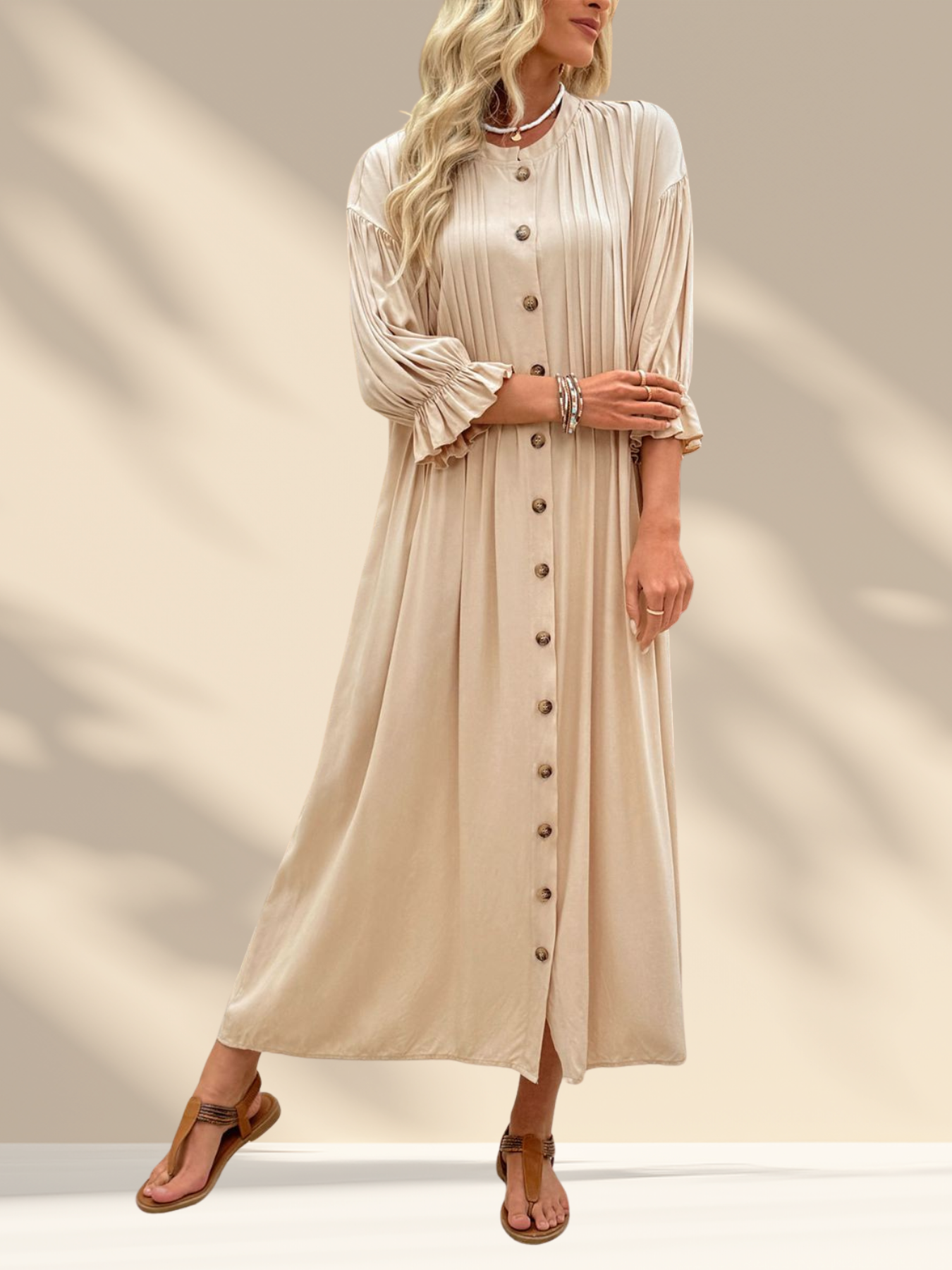 Button Front Flounce Dress