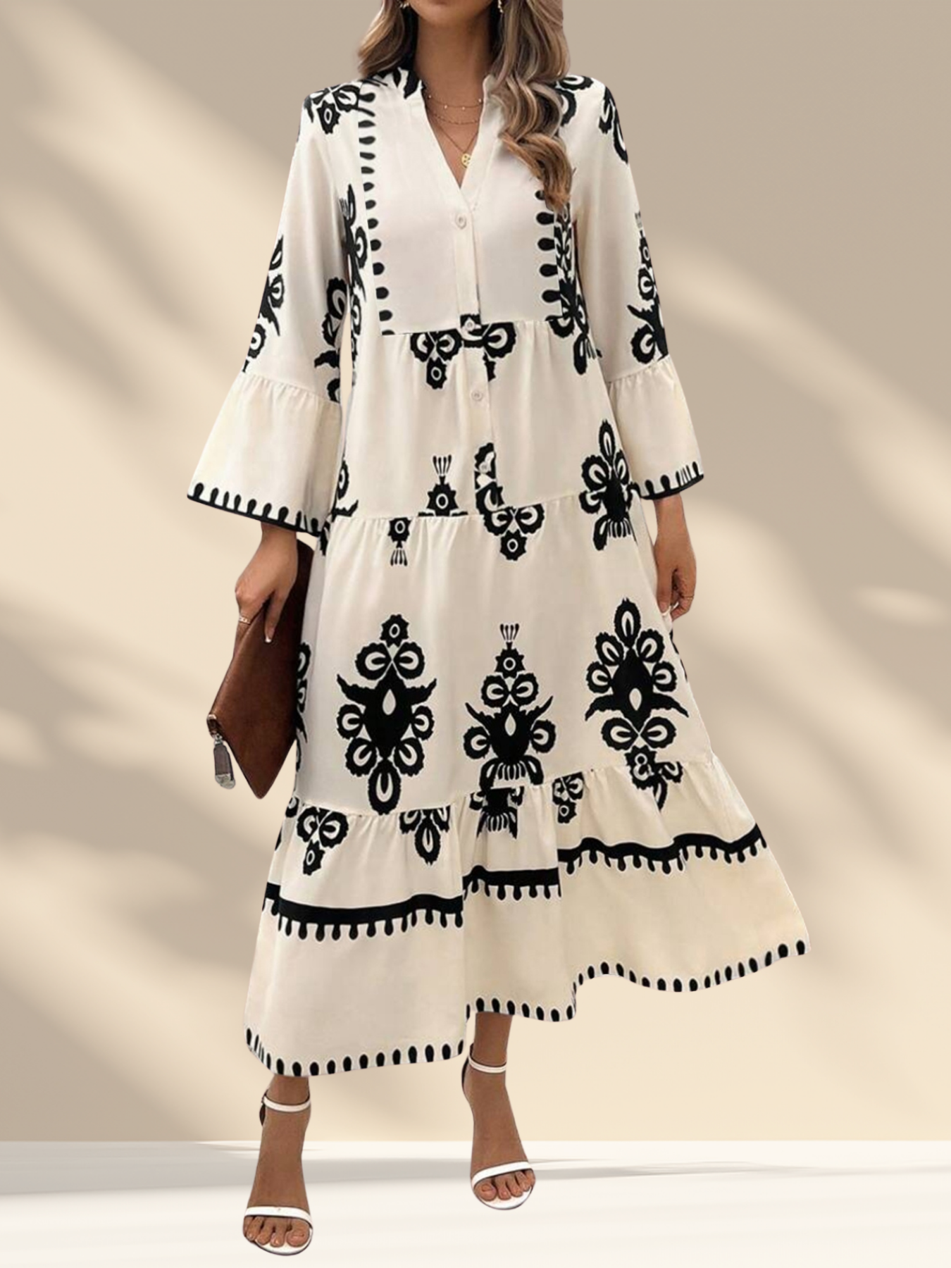 Printed Boho Midi Dress