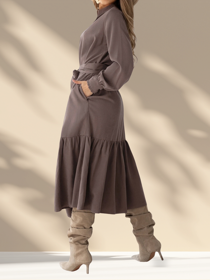 Belted Ruffle Midi Dress