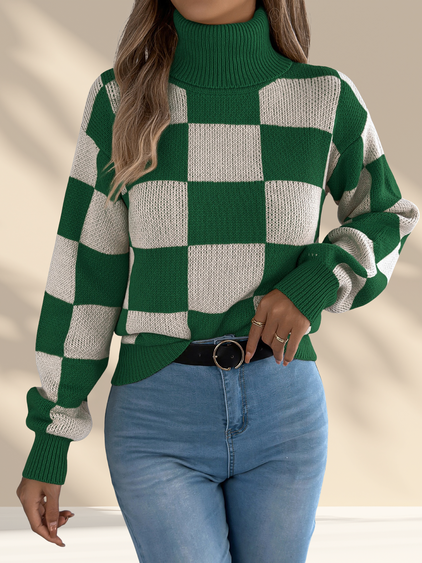 Checkered Turtleneck Sweater