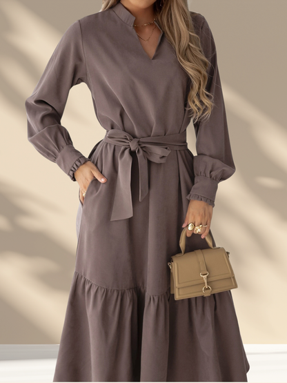 Belted Ruffle Midi Dress