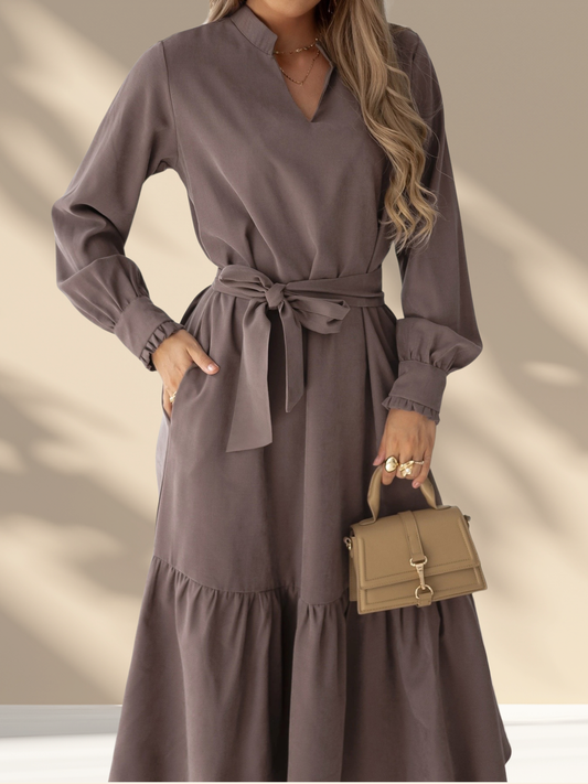 Belted Ruffle Midi Dress
