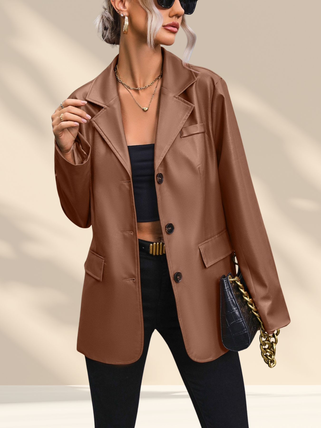 Ivy Luxe Faux-Leather Blazer