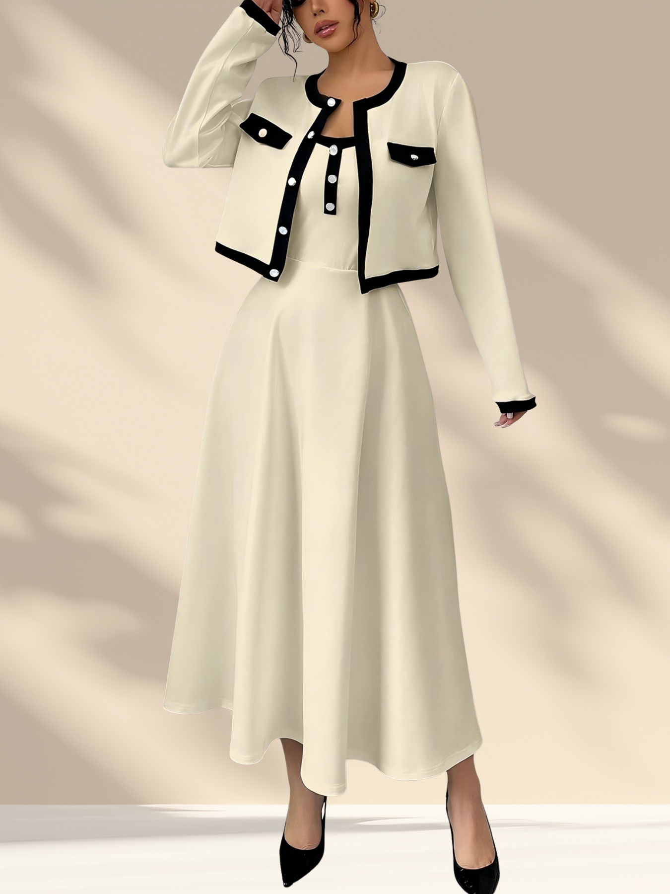 Contrast Trim Maxi Dress Set