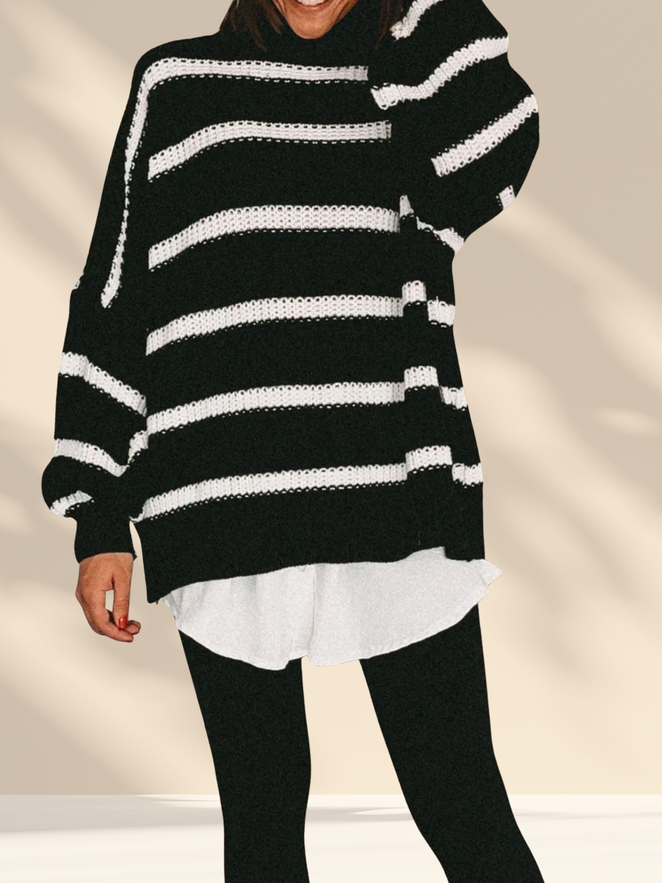 Striped Knit Turtleneck Sweater