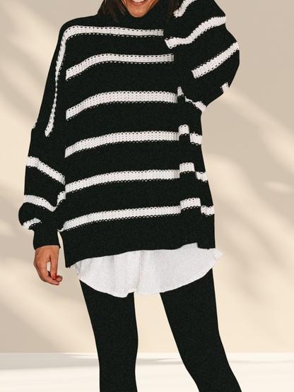 Striped Knit Turtleneck Sweater