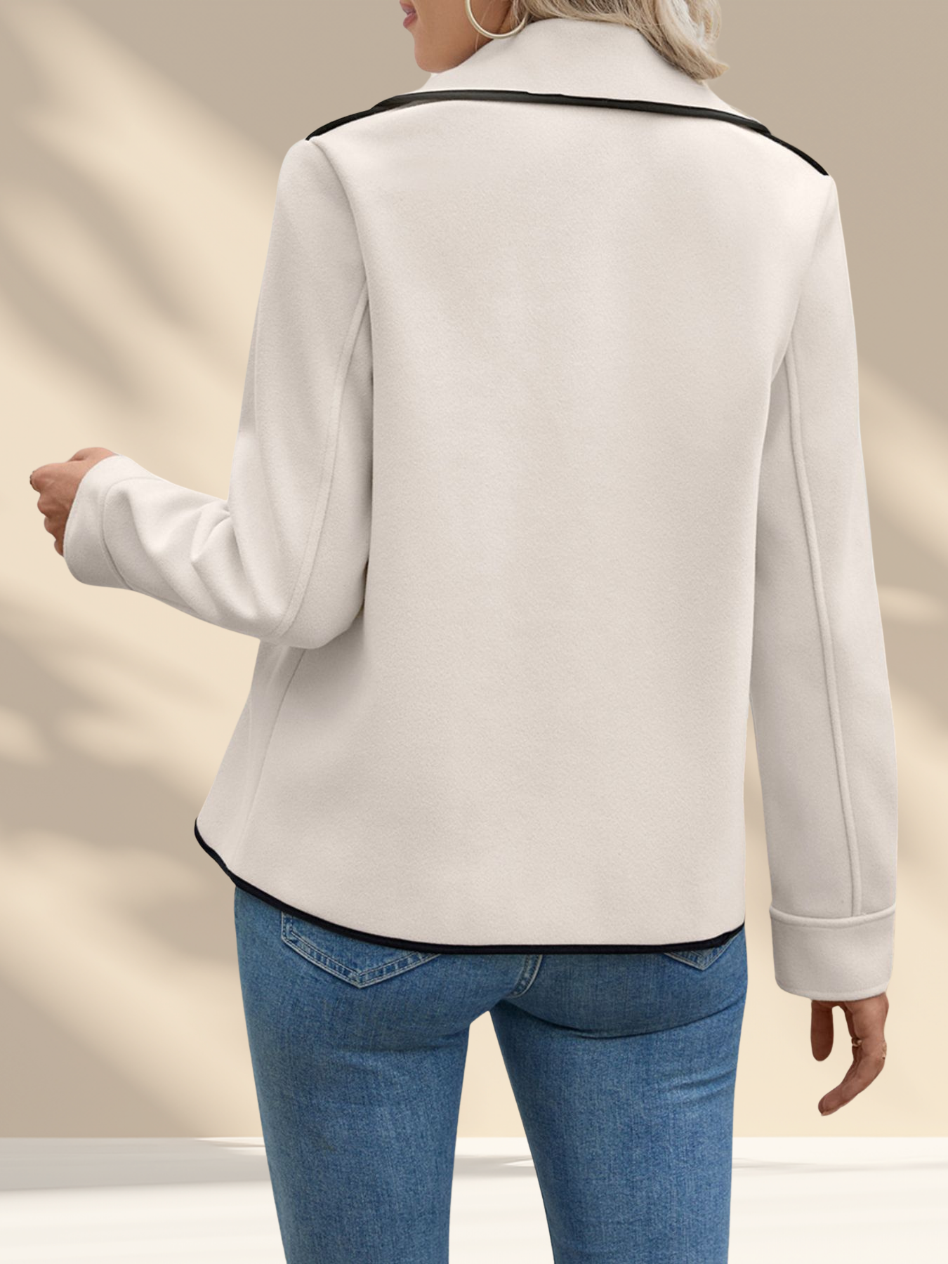 Contrast Trim Double-Breasted Jacket