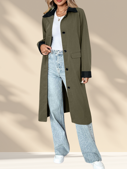 Contrast Collar Longline Coat