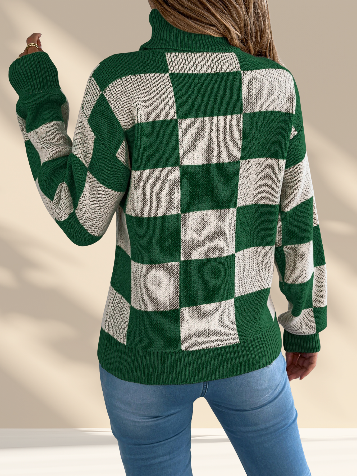 Checkered Turtleneck Sweater