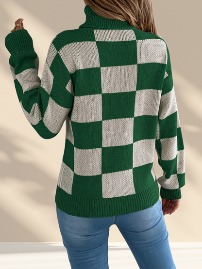 Checkered Turtleneck Sweater