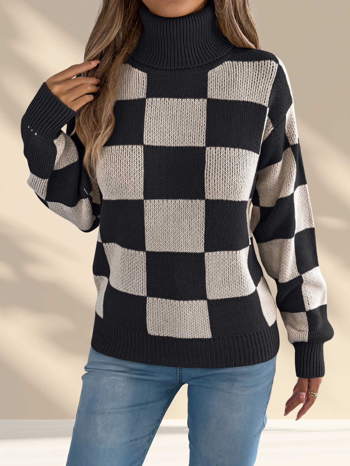 Checkered Turtleneck Sweater