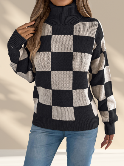 Checkered Turtleneck Sweater