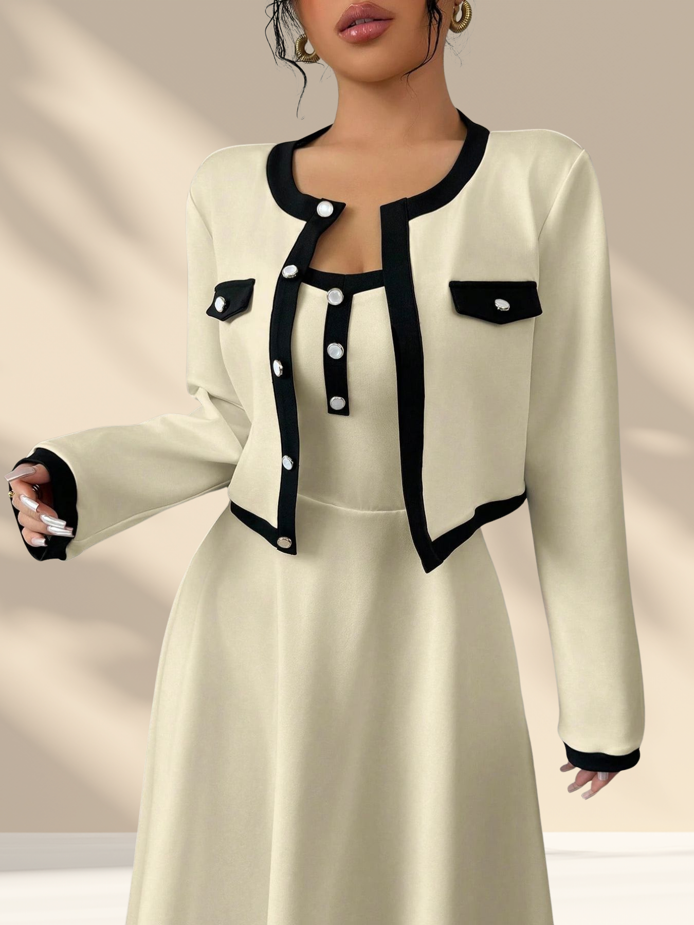 Contrast Trim Maxi Dress Set