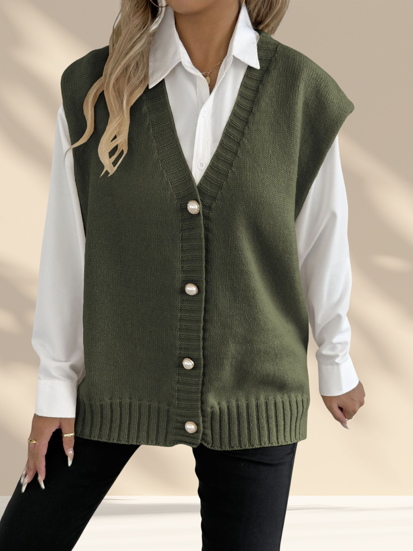 Pearl Button Knit Sweater Vest