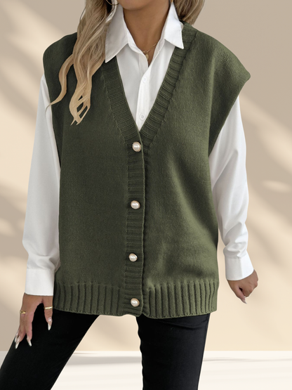 Pearl Button Knit Sweater Vest
