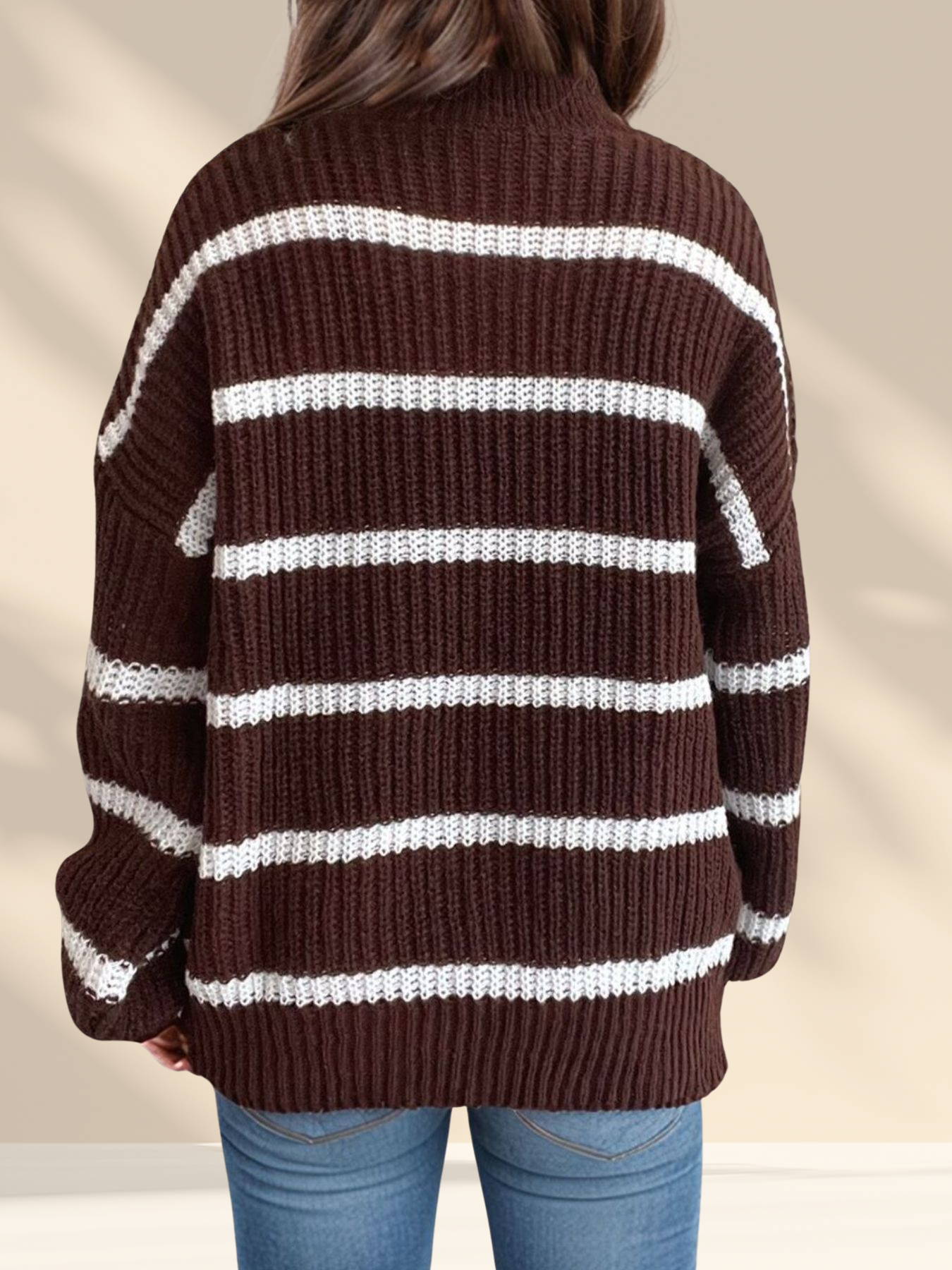 Striped Knit Turtleneck Sweater