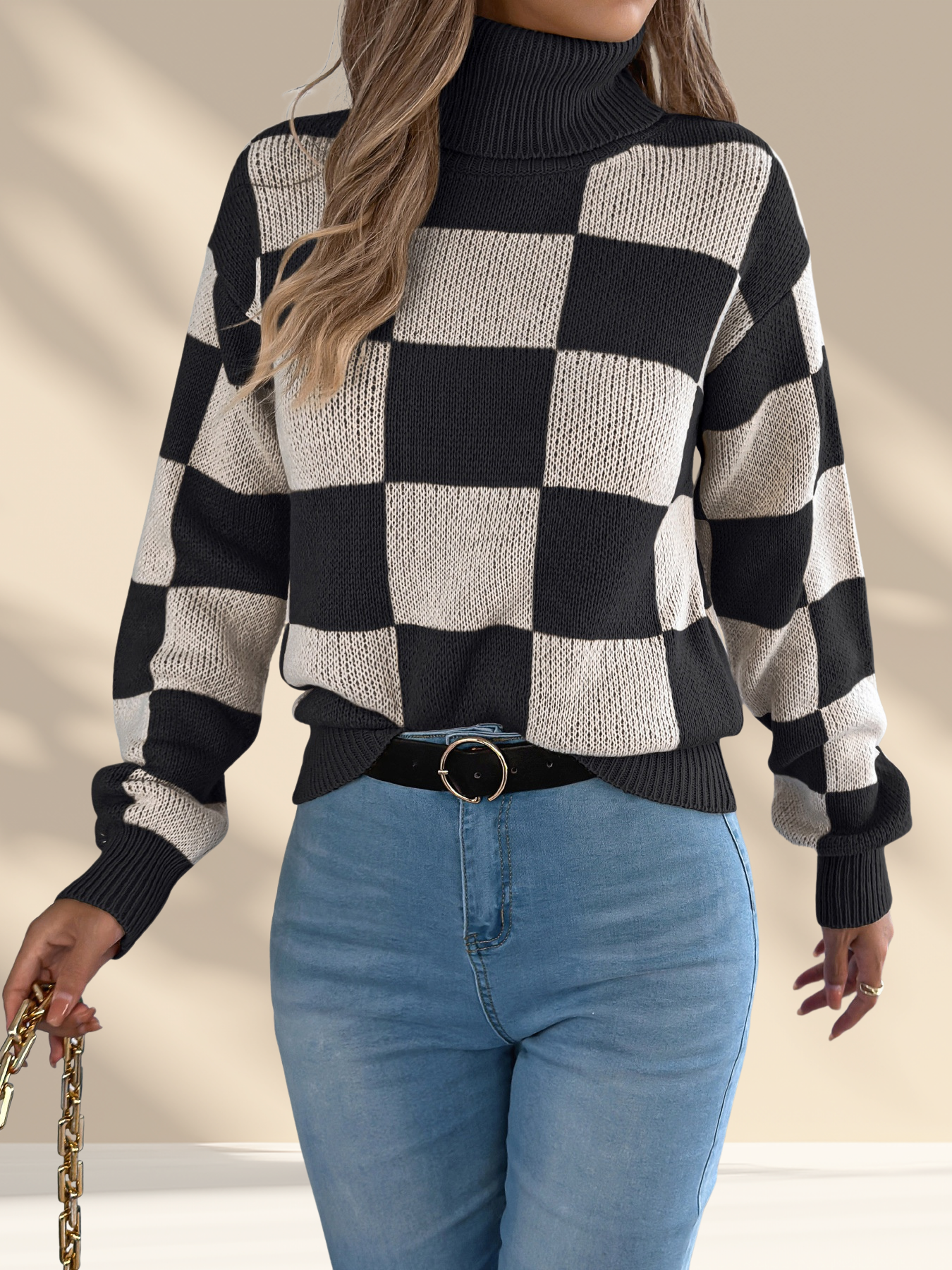 Checkered Turtleneck Sweater
