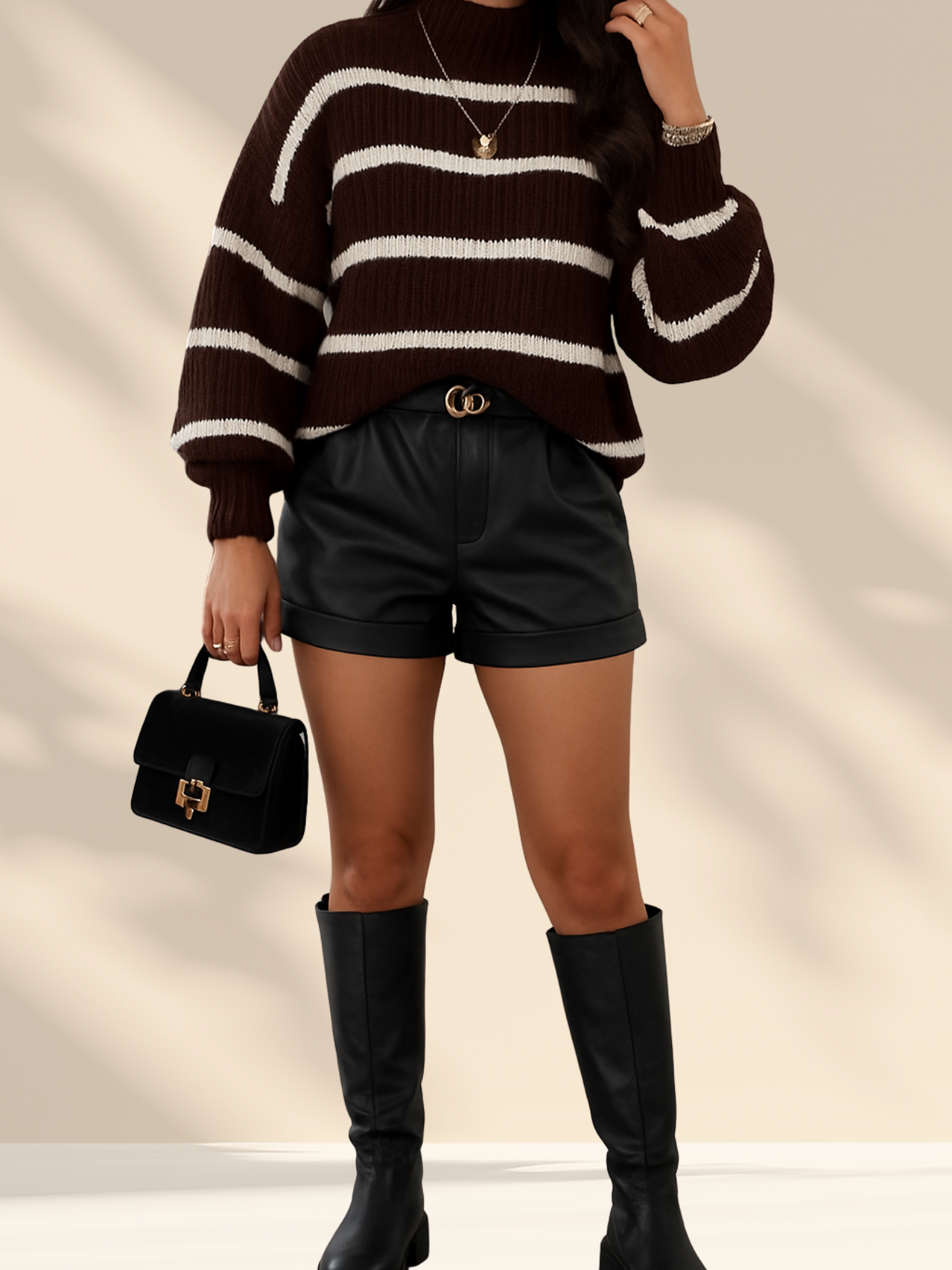 Striped Knit Turtleneck Sweater