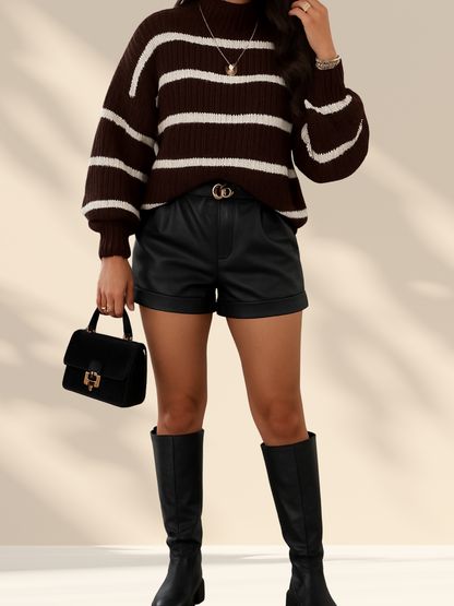 Striped Knit Turtleneck Sweater