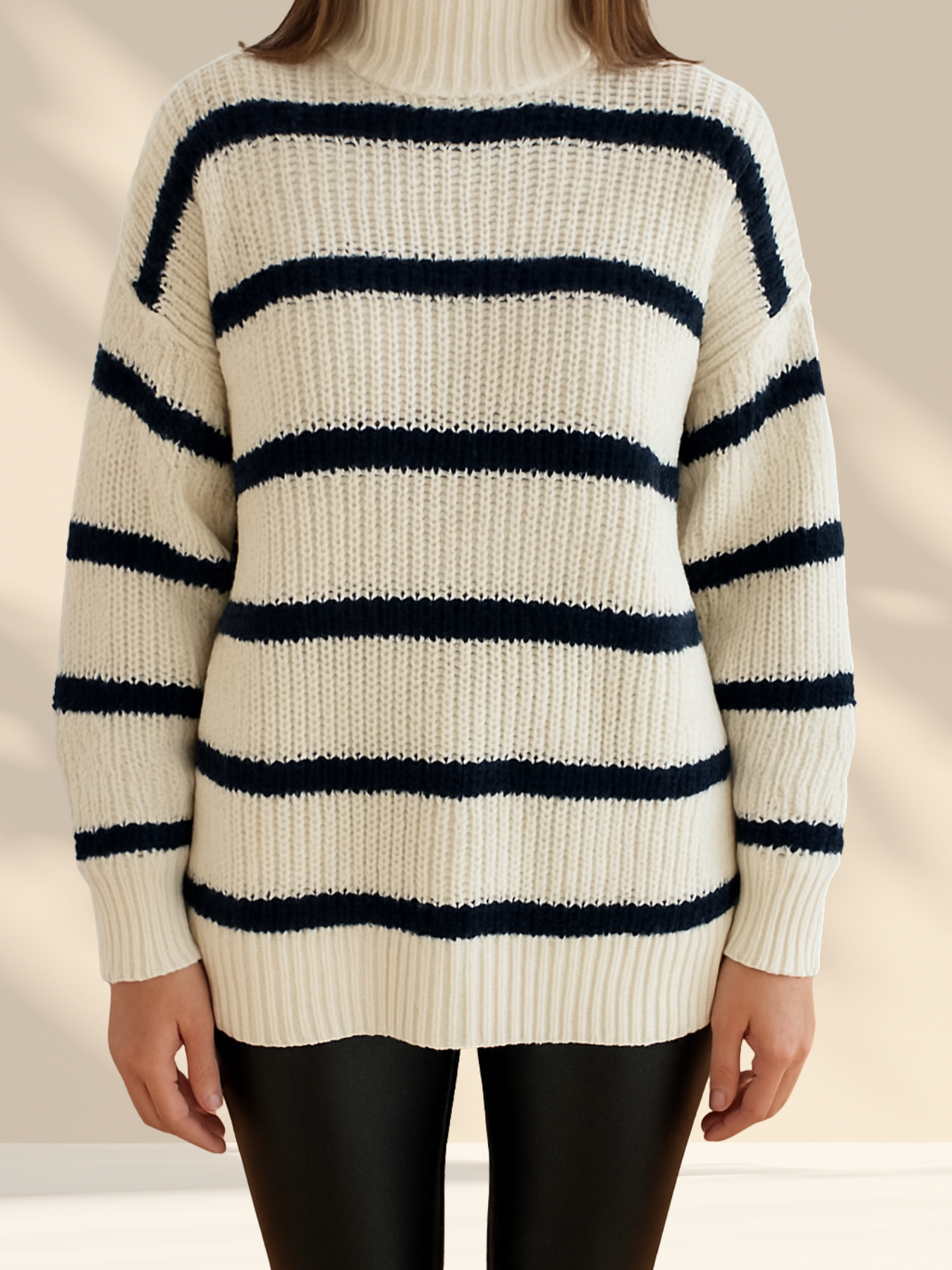 Striped Knit Turtleneck Sweater