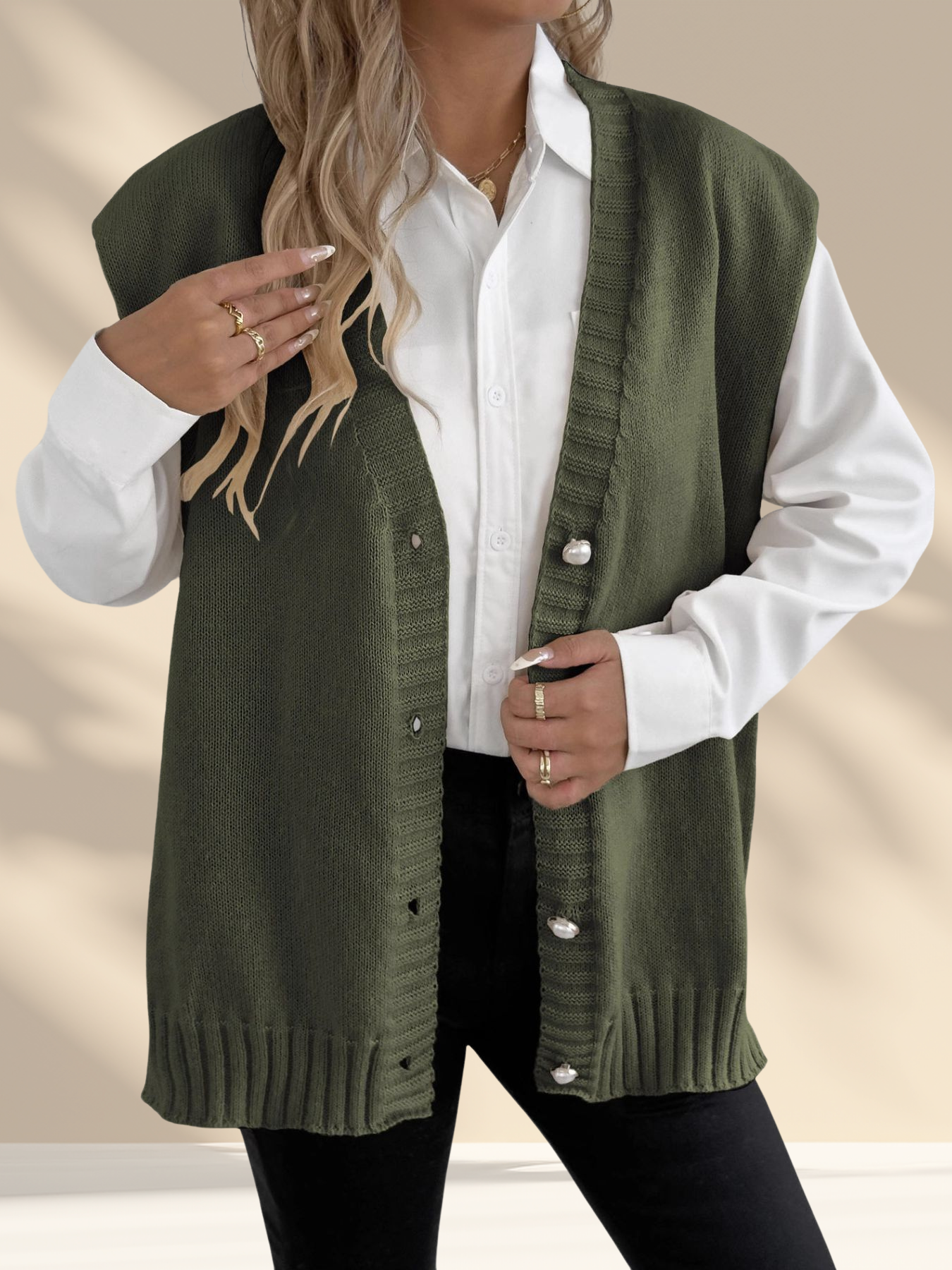 Pearl Button Knit Sweater Vest