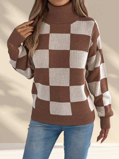 Checkered Turtleneck Sweater