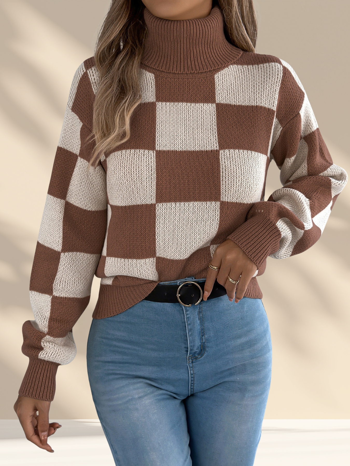 Checkered Turtleneck Sweater