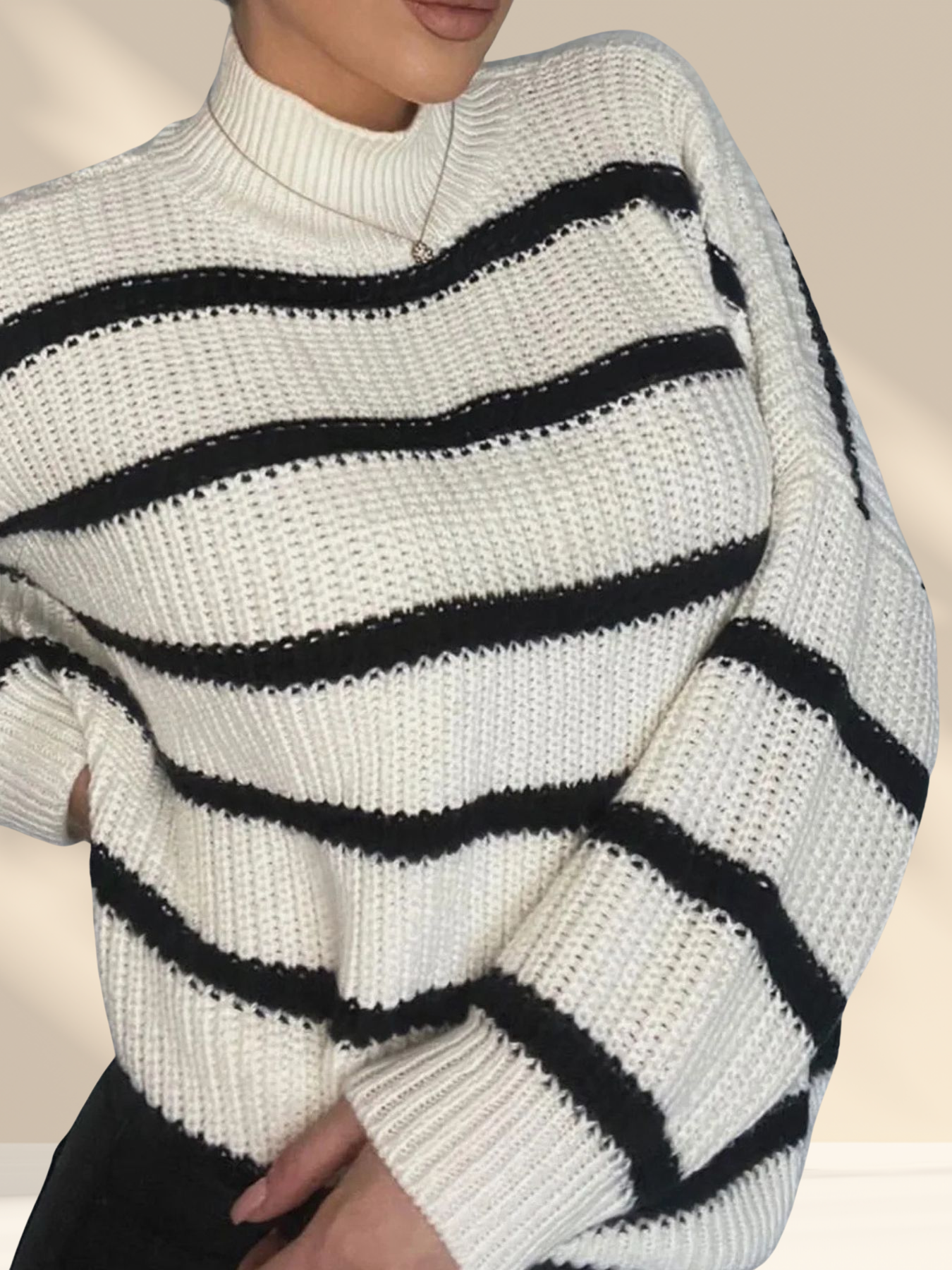 Striped Knit Turtleneck Sweater